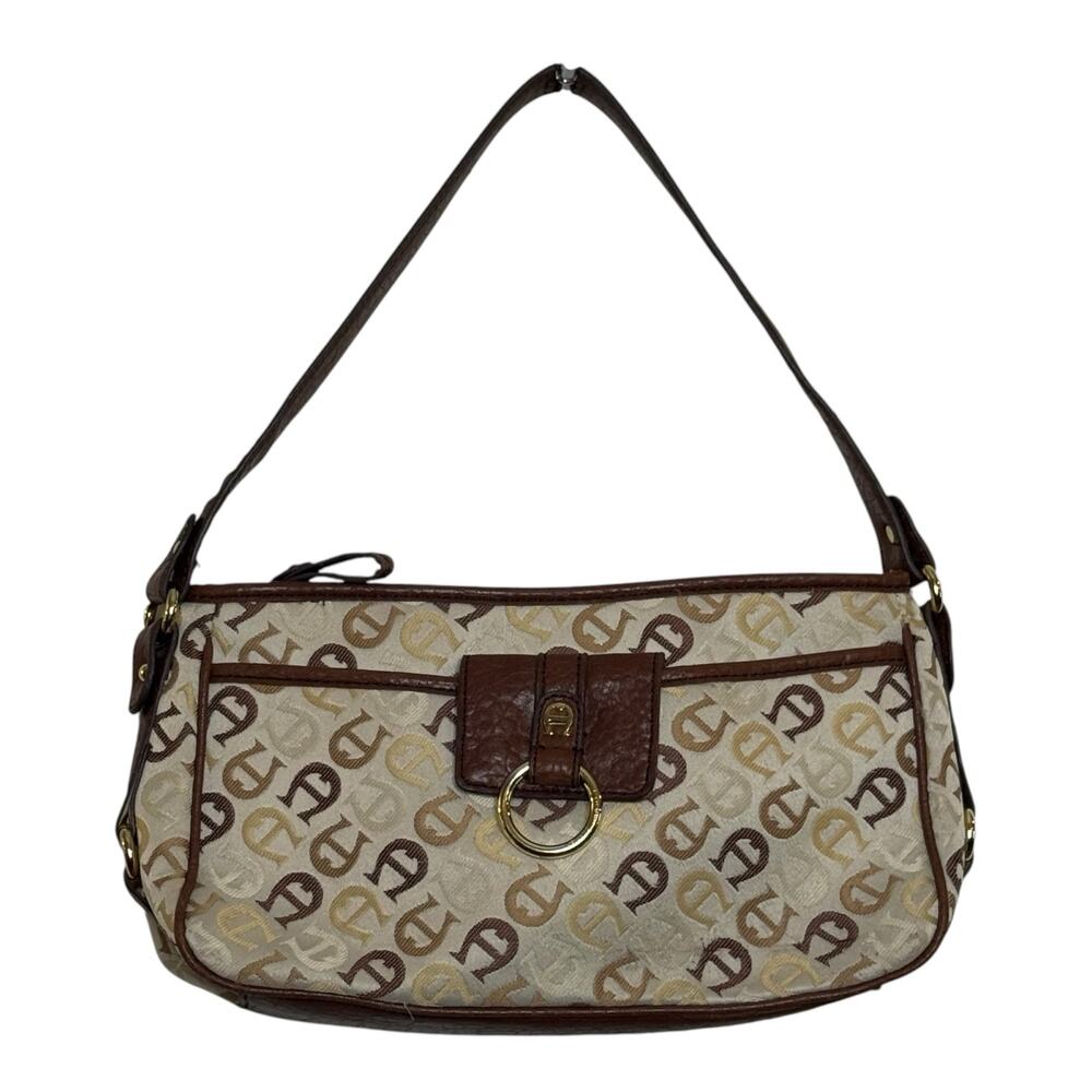 Etienne Aigner Y2K Logo Print Multiple Compartment Shoulder Bag Purse